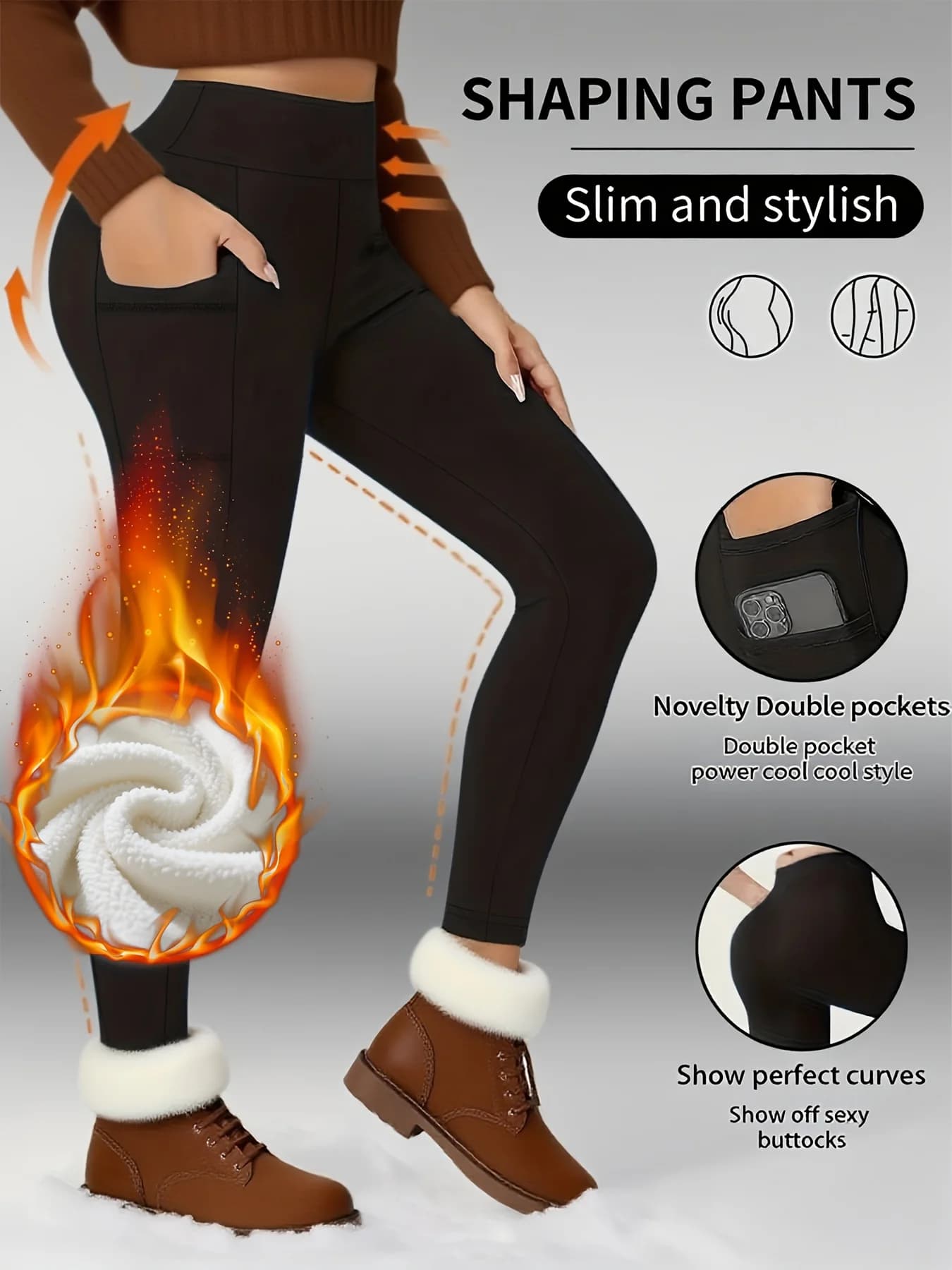 Pantaloni da yoga invernali caldi con fodera in pile, leggings termici a vita alta con tasche per allenamento, uso quotidiano e casual.