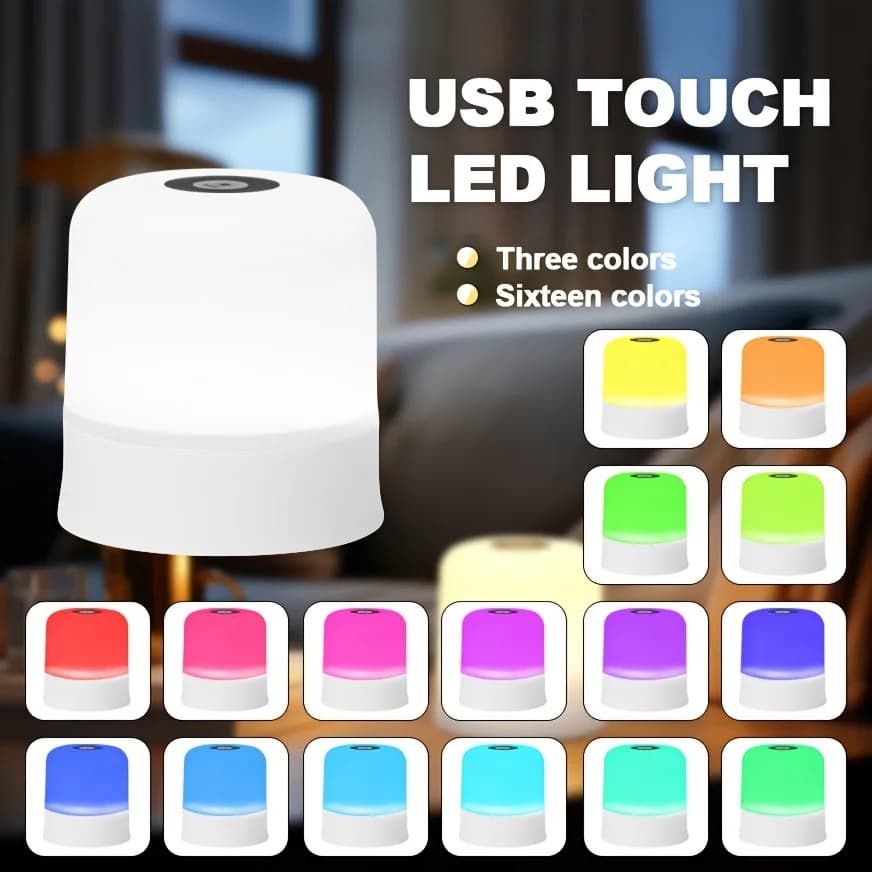 Luce notturna da comodino touch a LED a 3/16 colori collegata in lampade da comodino Lampade da scrivania per camera da letto da tavolo Decorazione per festival di campeggio