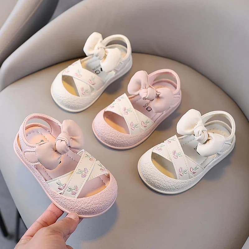 Scarpe estive per bambina, sandali da spiaggia con fondo morbido, graziose scarpe da principessa con fiocco per bambine, primi passi
