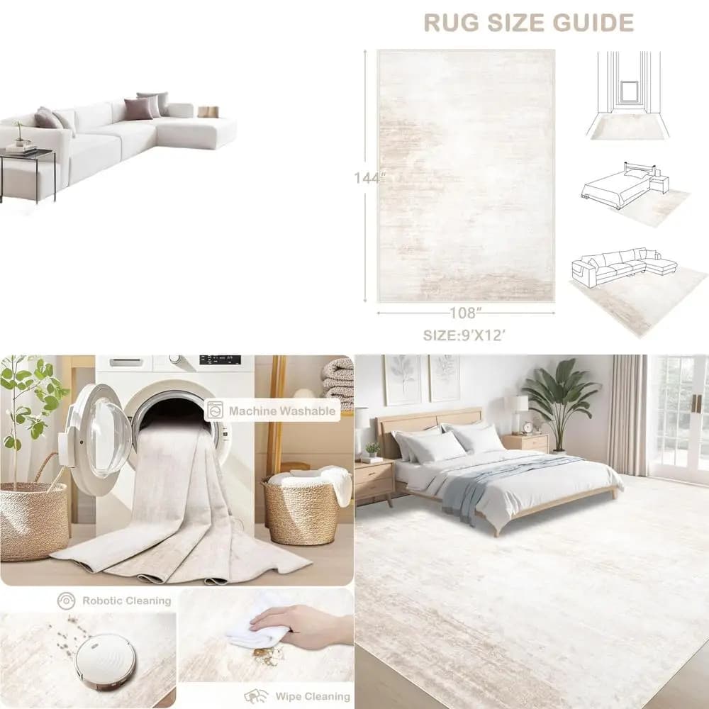 9x12 Modern Carpet with Abstract Pattern - Soft, Anti-slip, Neutral, Living Room Resistant, Bedroom, Kitchen, Dining Room