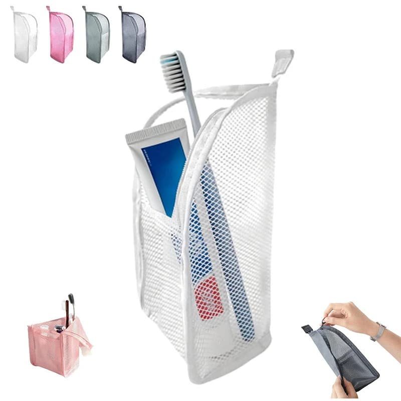 Borsa da viaggio per articoli da toeletta, porta pennelli per trucco verticale, borsa da toilette impermeabile in rete per spazzolino, cosmetici, portaoggetti da bagno
