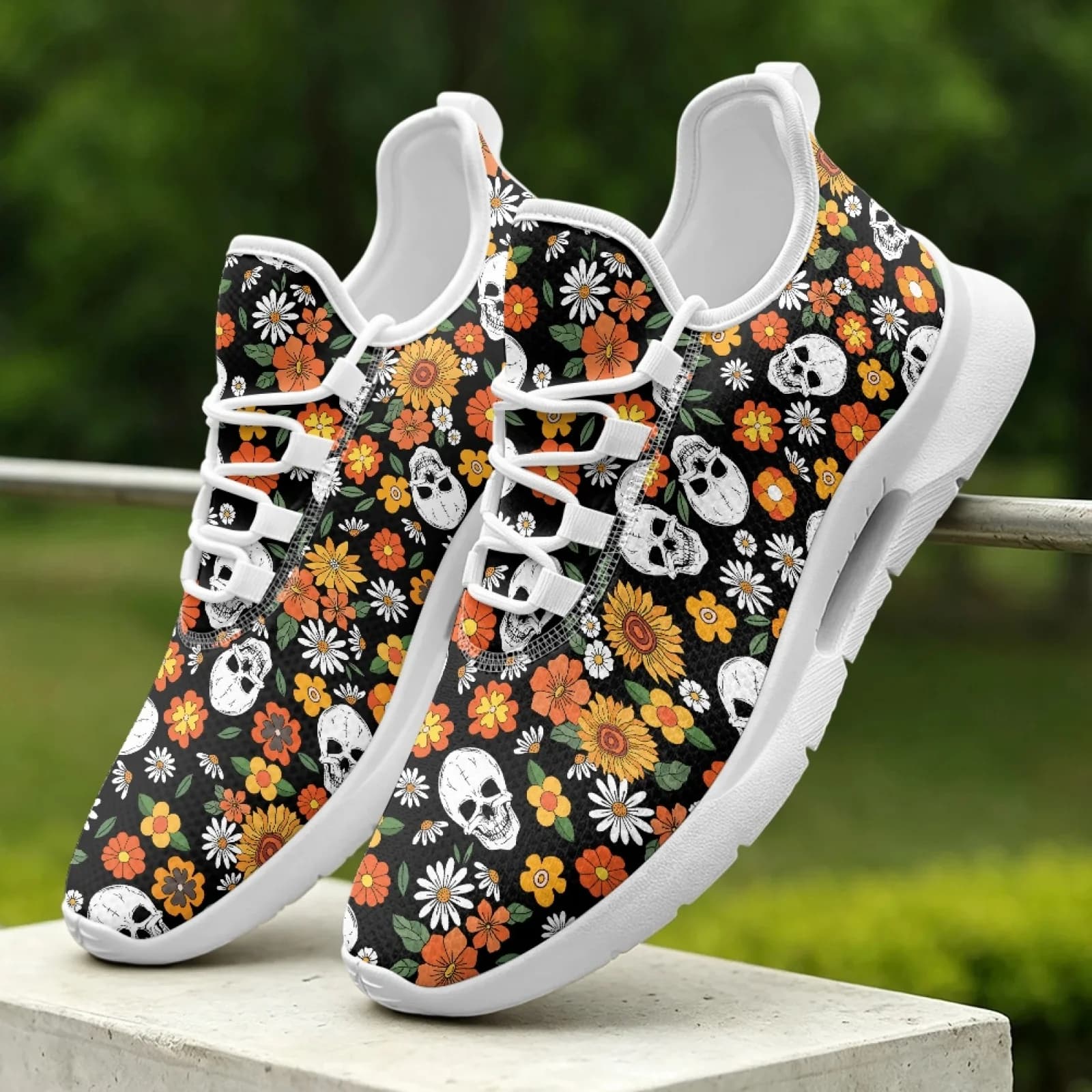 XIXIRIMIDO Women's Lace-up Casual Shoe Nurse Shoes Women's Sandals Men's Sneakers and Casual Shoes Tenis Feminino Skull Daisy