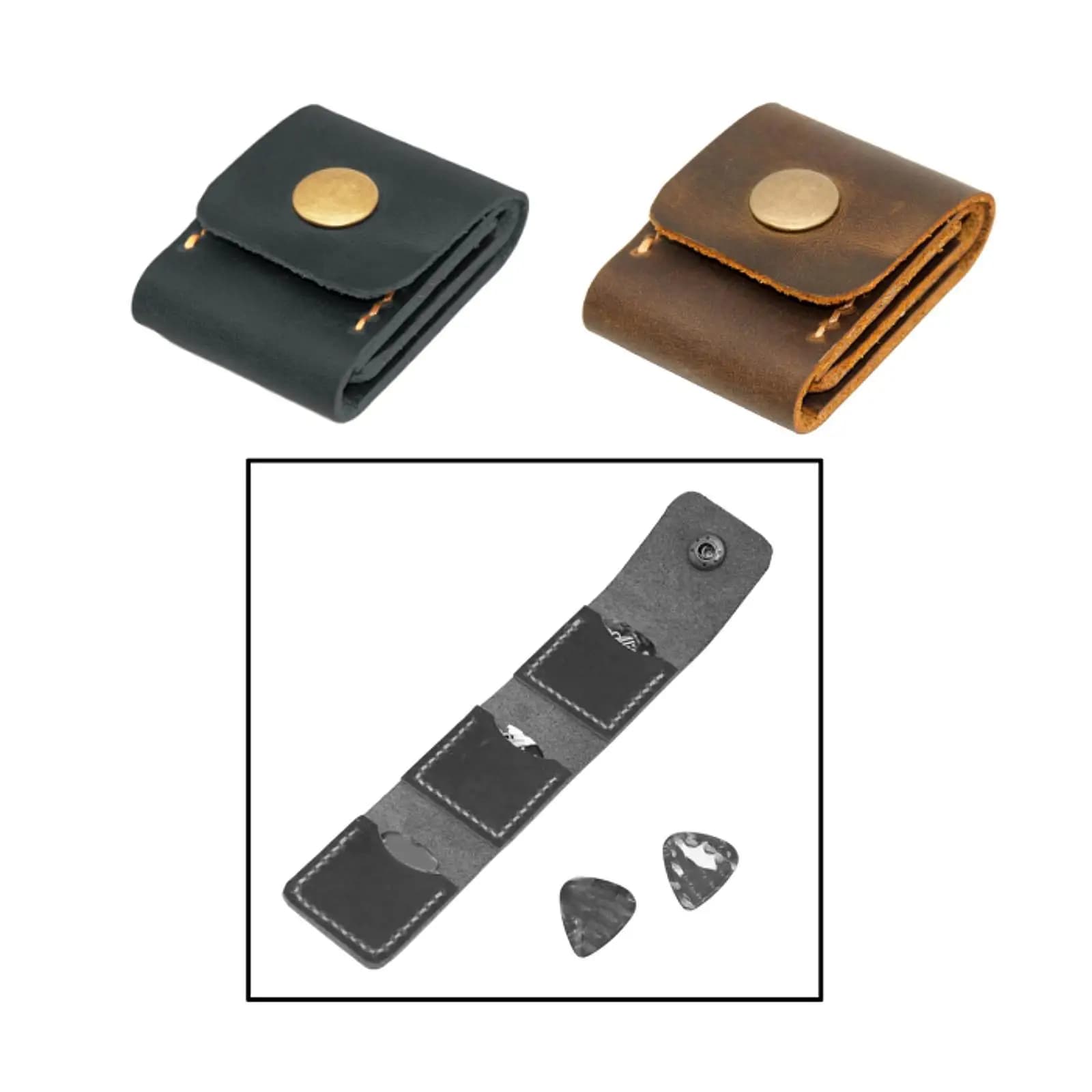 Porta plettro per chitarra portatile in pelle PU con bottone a pressione tascabile dimensioni 3 scomparti Porta plettro per chitarra per amici chitaristi