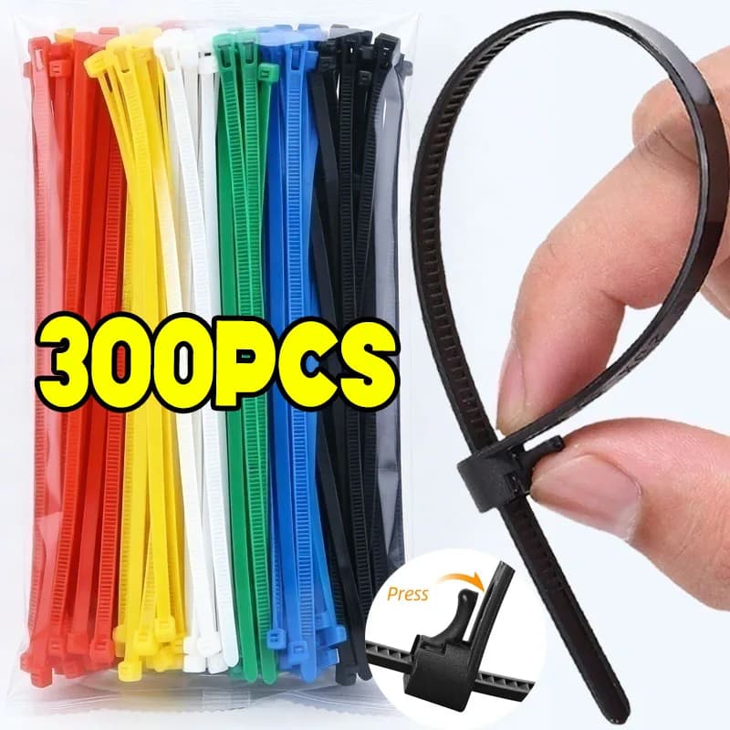 100-300pcs Plastic Reusable Cable Zip Tie Nylon May Wrap Straps Ties Slipknot Loose Slipknot Recycle Organizer Detachable