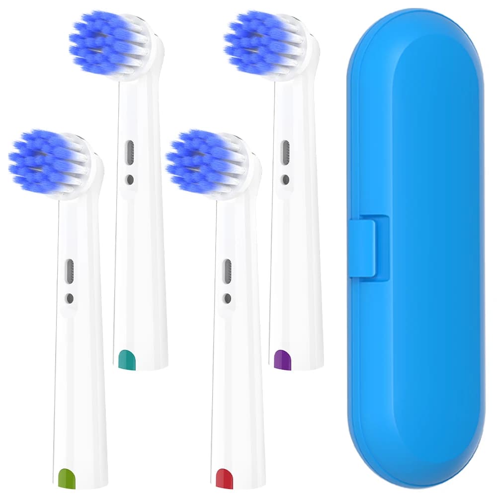 Electric toothbrush travel container and 4 ultra soft spare heads, compatible with Oral B electric toothbrush