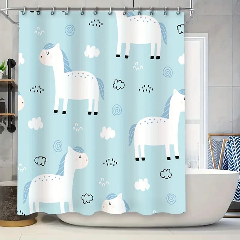 Tenda da doccia con cavallo blu, decorazione per la stanza del bagno, tessuto lavabile impermeabile, design per la casa, decorazione per accessori da bagno stampati (B