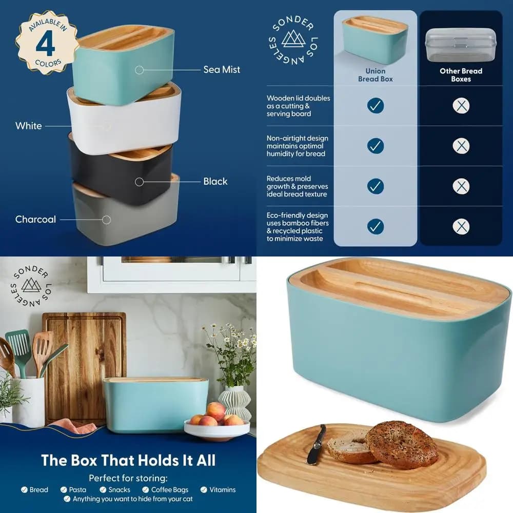 Contenitore per Pane a Lievitazione Naturale con Tagliere, Blu-Verde, 14.25x9.25x7 pollici