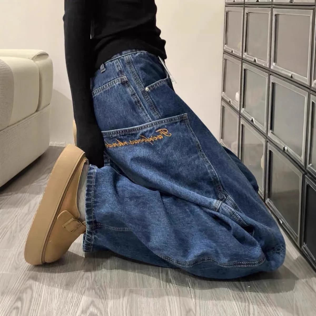 Retro American Style Women's Jeans High Waist Comfortable Straight Leg Loose Fit Spring Autumn Fashion Pear Shaped Body Slimming