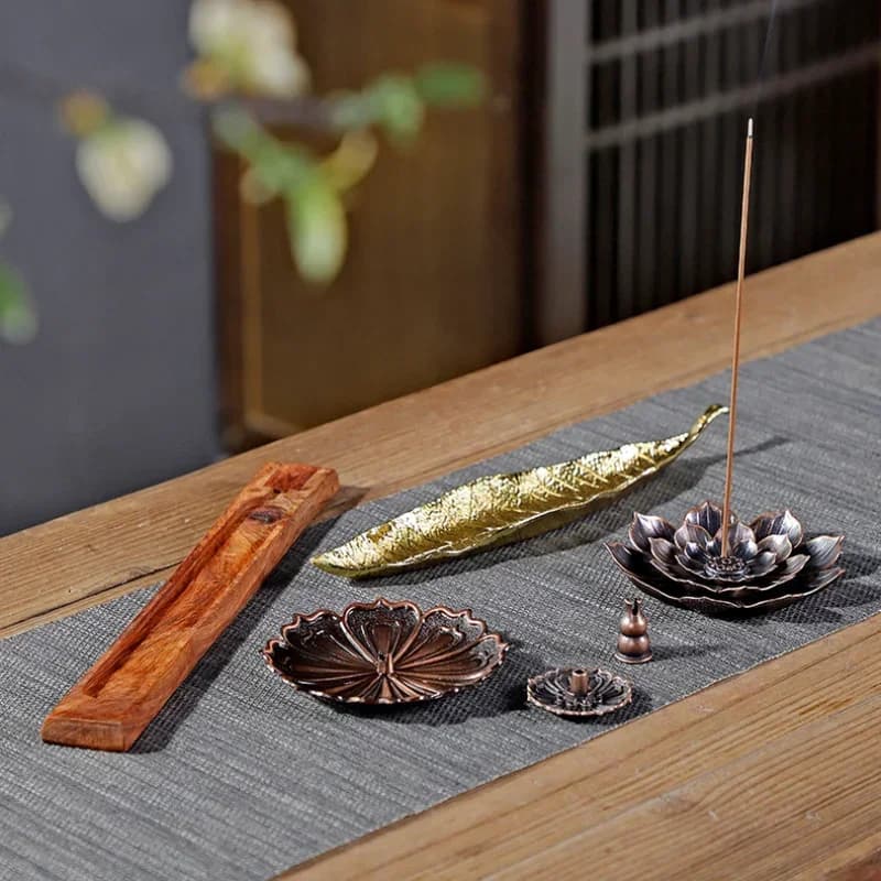 Bruciatore di incenso in lega, supporto per bastoncini di incenso, raccogli cenere, porta incenso, accessori per bruciatori di incenso per sala meditazione e yoga