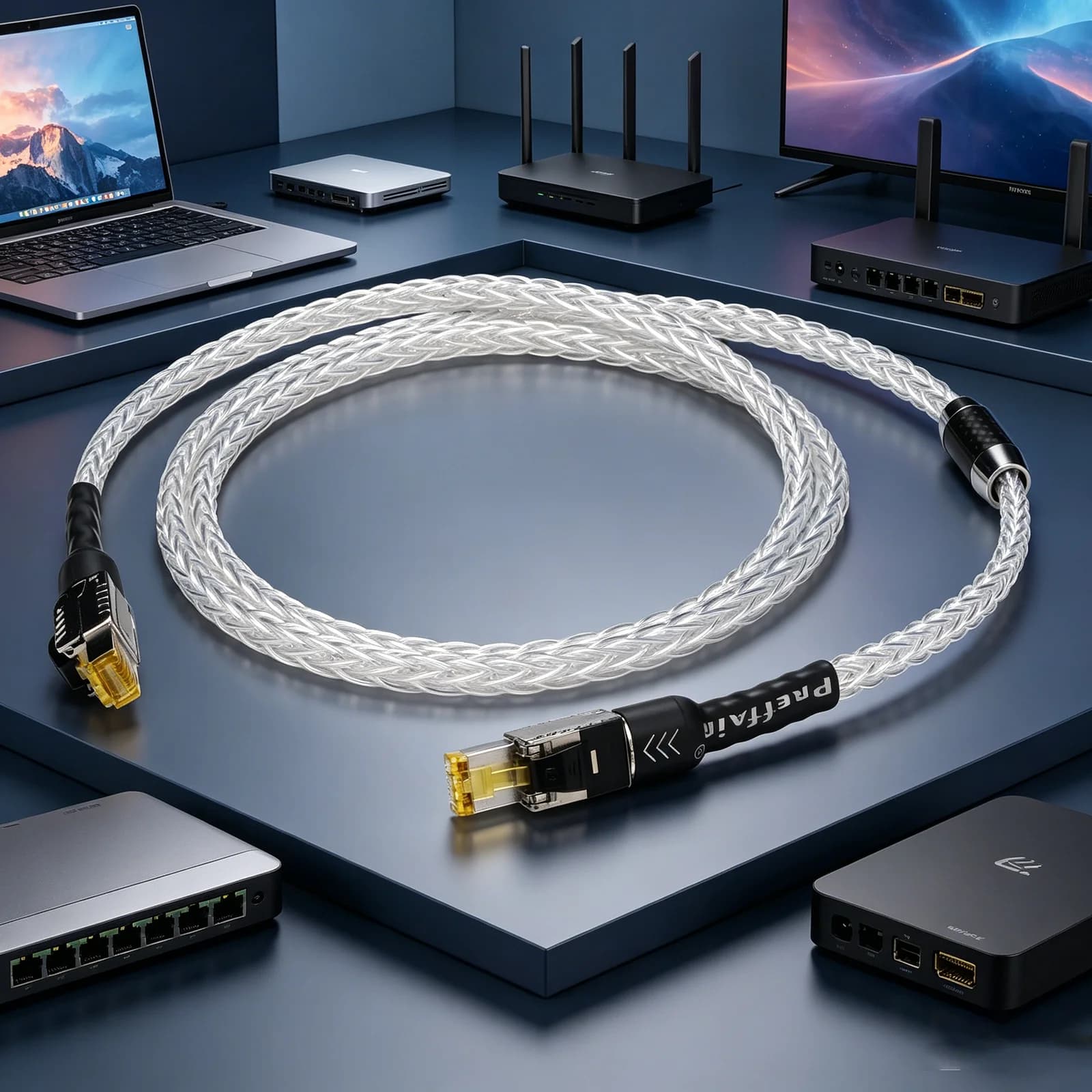 CAT8 Ethernet Cable 40Gbps OCC Silver Plated CAT 8 Network Lan Cord Rj45 Connector Braided Internet Lan Cord for Laptops PS 5 Ro