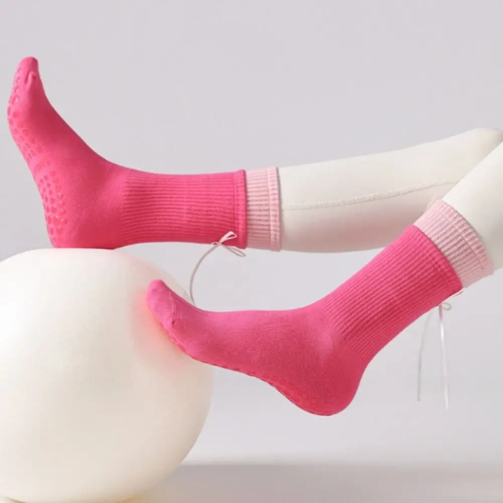 New with Ribbon Pilates Socks Breathable Harajuku Street Double Color Socks Sweat-absorbent Cotton Yoga Socks