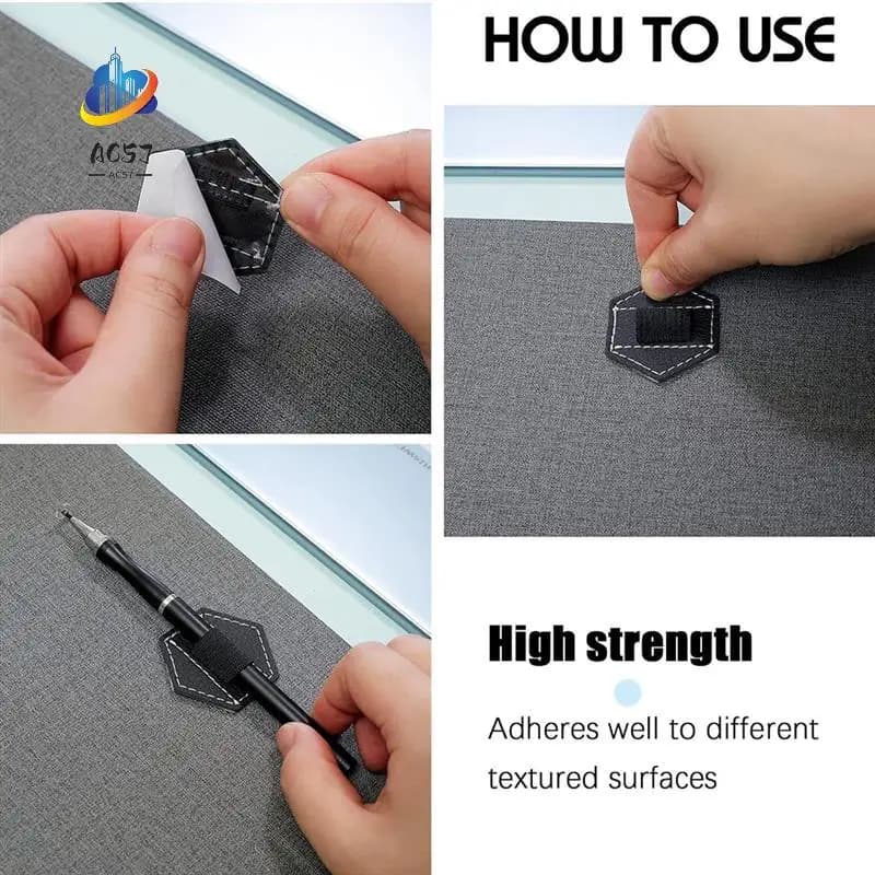 AC57-10 Piece Self Adhesive Pen Holders PU Leather About 4.5X4cm For Notebook Hexagon Elastic Journal Pen Holders Loop Holders