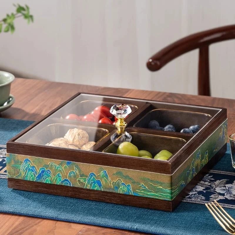 Scatola per frutta secca cinese, di alta gamma, lussuosa e raffinata per la casa, vassoio porta caramelle e snack da tavolino da salotto in legno massello.