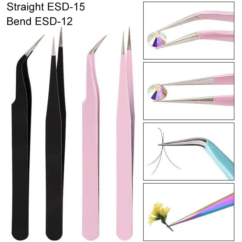 1/2 pezzi in acciaio inossidabile curvo sopracciglio dritto pinzette per ciglia finte nail art estensione strumento di trucco ciglia pinzette