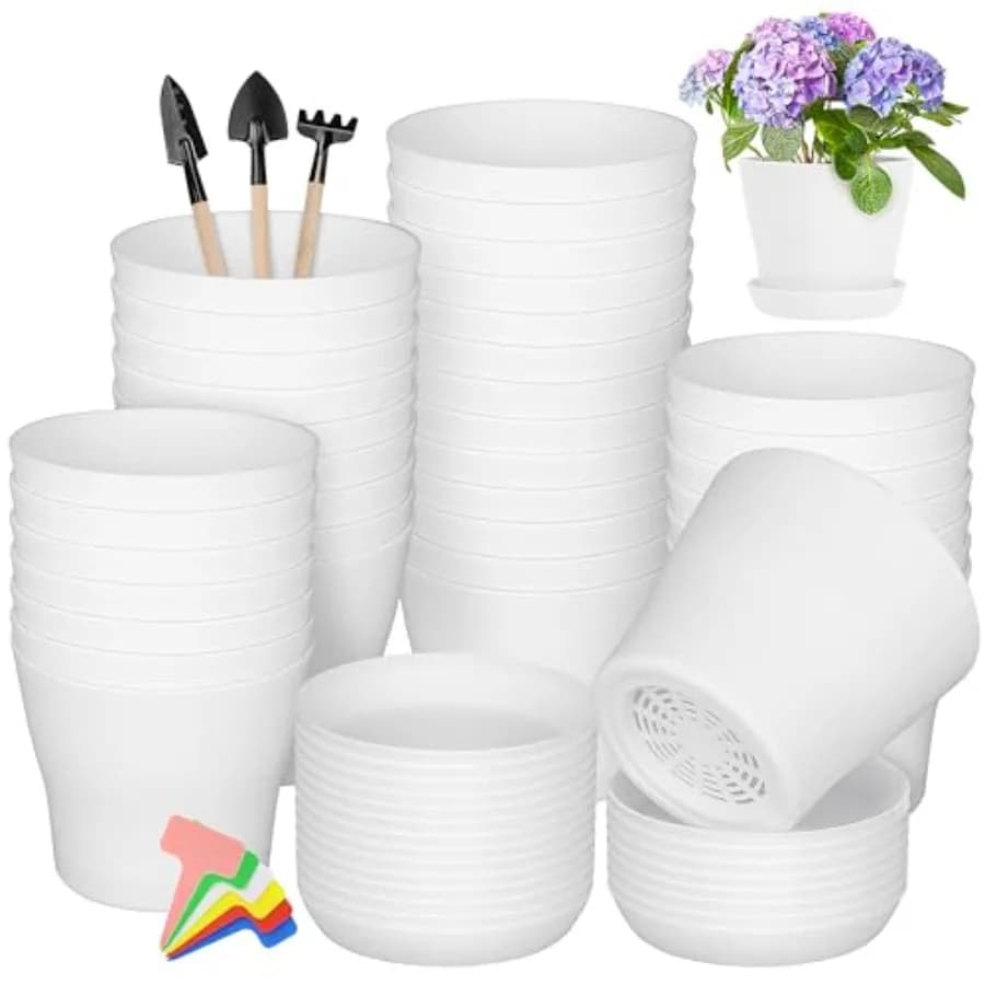 Set di 36 Vasi in Plastica con Sottovasi, Contenitori per Piante e Fiori, Vasi Rinforzati per Semina e Crescita di Piantine, per Giardinaggio Domestico