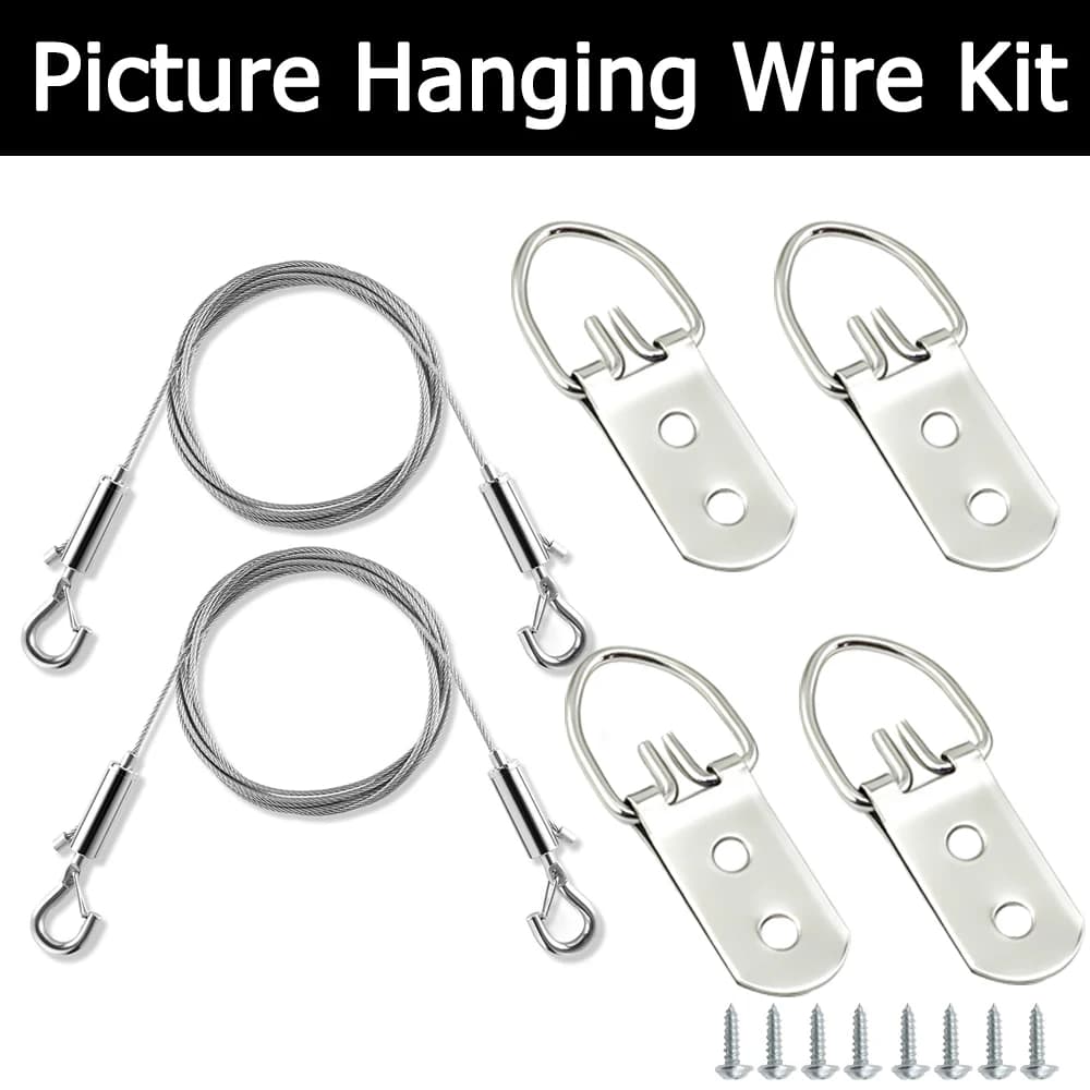 2PCS Adjustable Heavy Duty Wire Rope Kit with Hook D-Ring for Photo Frame Hanging Mirror Desk Lamp Basket Flower Pot Decorations