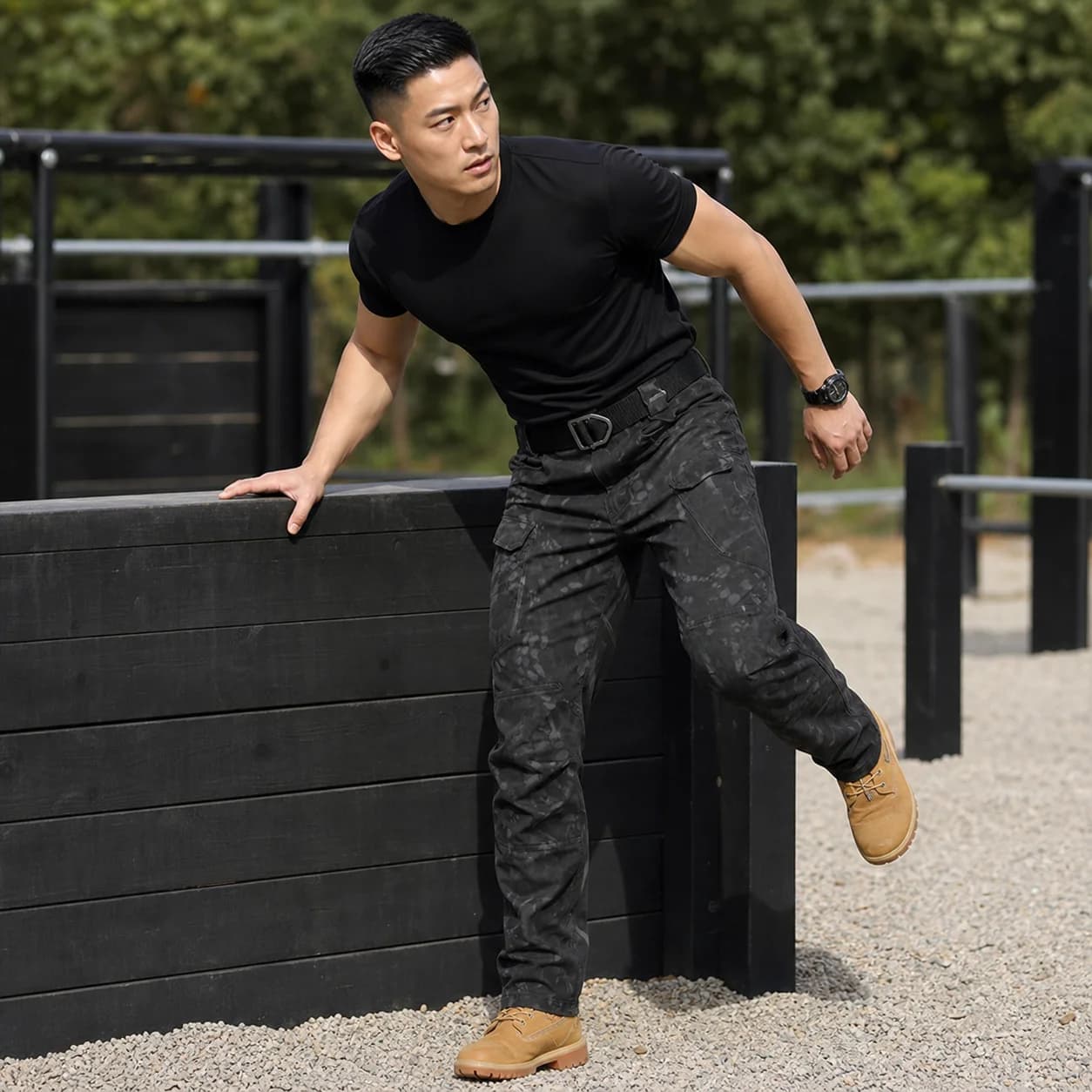 Mens Spring Autumn Pants Hiking Camping Climbing Army Combat Running Cargo Tactical Casual Trousers Softshell Elastic No Belt