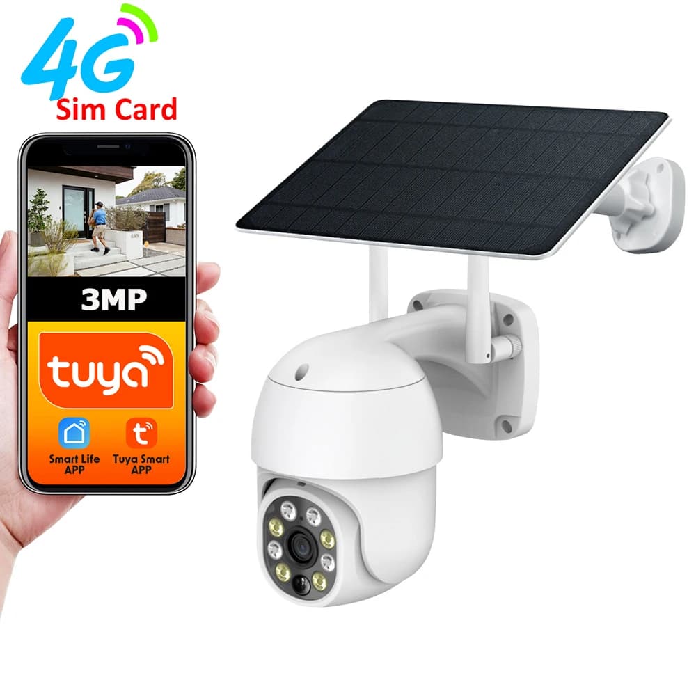 EU 4G Sim Card Cellulare Esterno 3MP Batteria Solare Motion Tracking CCTV di Sorveglianza PTZ Protezione Telecamera IP Tuya Smart Life APP
