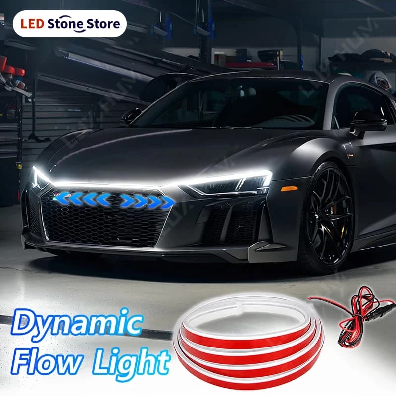Luce Dinamica per Cofano Auto, Striscia LED Flessibile Impermeabile, Luce Diurna Dinamica Universale per Auto DC12V