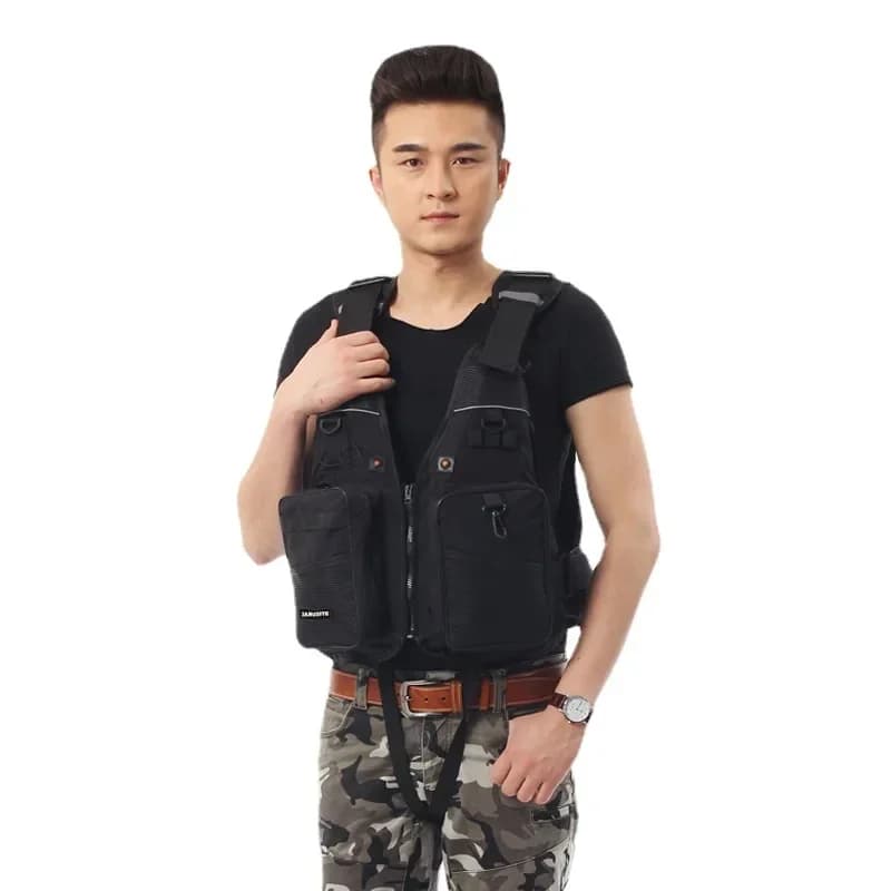 Gilet da pesca con galleggiamento mimetico per uomo adulto, costume da bagno all'aperto, giubbotto di salvataggio traspirante regolabile