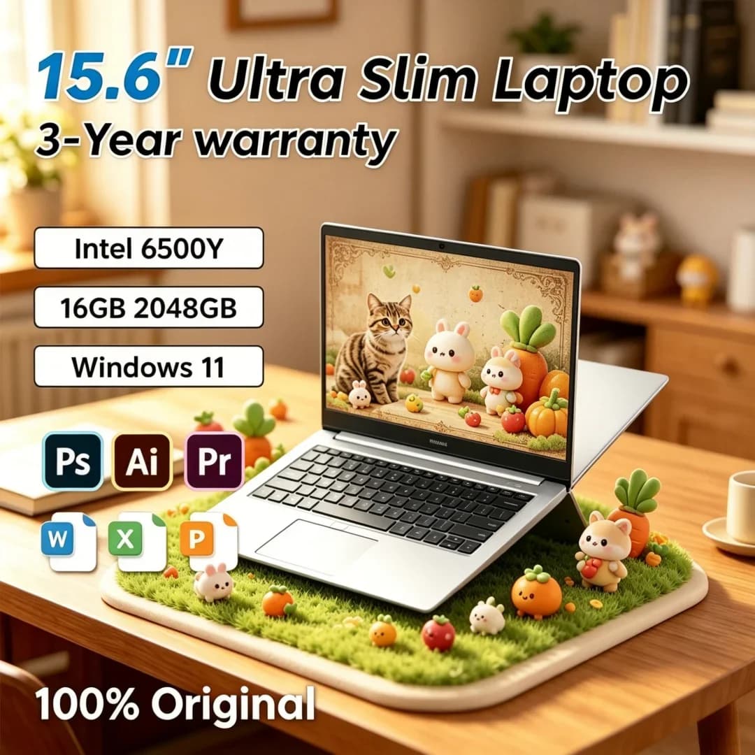 2026 Zephyrine Slender Laptop 15.6 Intel 6500Y 32GB RAM 2TB SSD 5000mAh Windows 11 Tastiera Retroilluminata Impronta Digitale per Finitura Lucida
