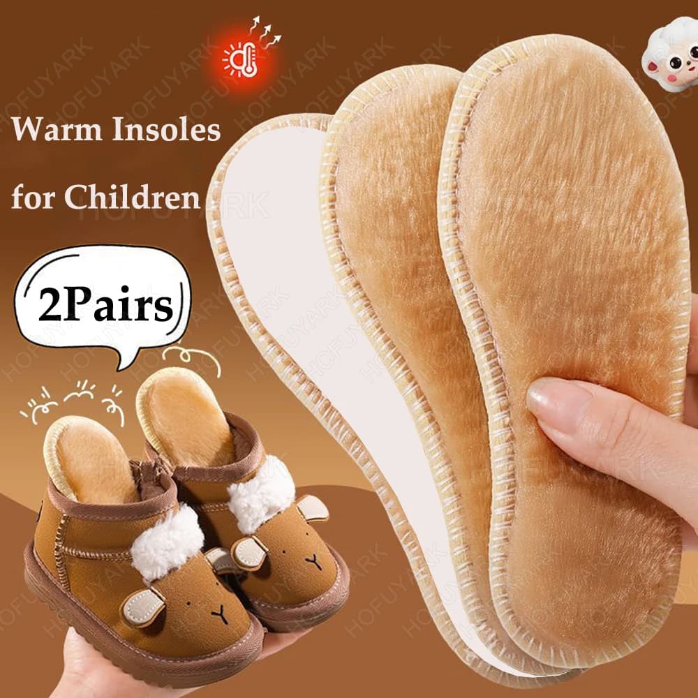 2Pairs Wool Felt Thermal Insoles for Shoes Kids Feet Warmer Winter Insoles for Children Boots Soft Thicken Heated Shoe Inserts