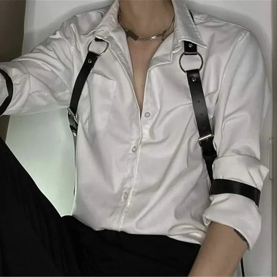 Cintura da Uomo in Pelle PU, Cinghia per Costume, Cintura Sexy da Spalla, Catena per il Corpo con Anello in Metallo, Accessori Y2k