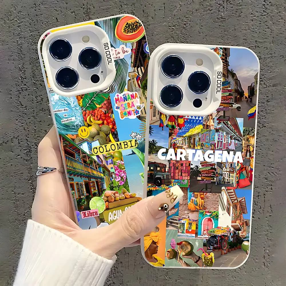 Custodia per telefono C-Colombia Summer Latina per iPhone 17,16,15,14,13,12,11,Pro,XS,Max,Plus,Mini,SE Cover antiurto opaca bianca caramella