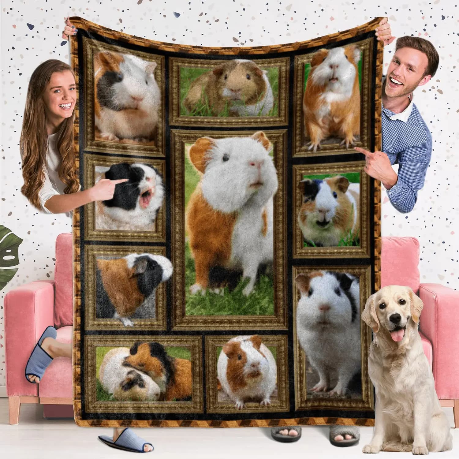 Simpatica coperta stampata con animali del porcellino d'India per divano letto, viaggio, campeggio, soggiorno, ufficio, coperta per regali per tutte le stagioni
