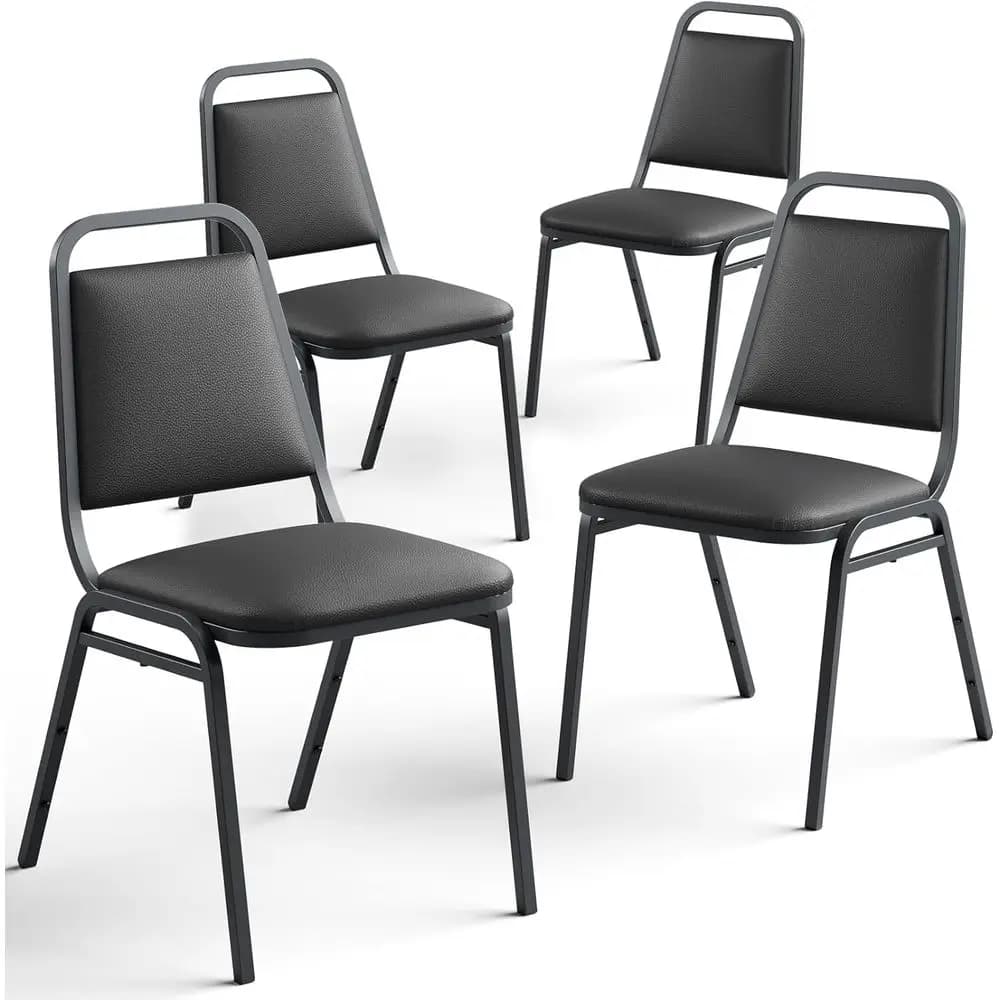Set di 4 Sedie da Pranzo Impilabili in Pelle con Cuscini per Cucina, Sala da Pranzo e Soggiorno, Nero