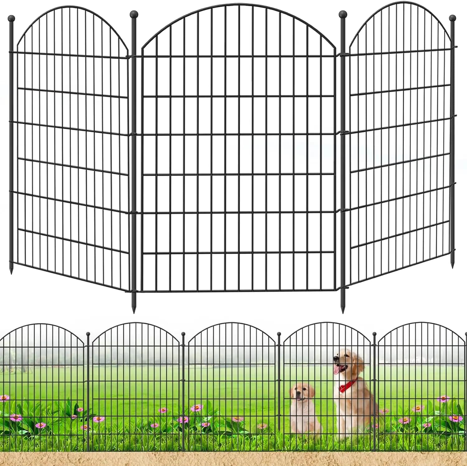 Recinzione da Giardino Senza Scavo 100cm H x 7,3m L, Bordura Arcuata per Aiuole, Barriera per Animali Domestici, Bordo in Metallo Antiruggine per Giardino e Patio