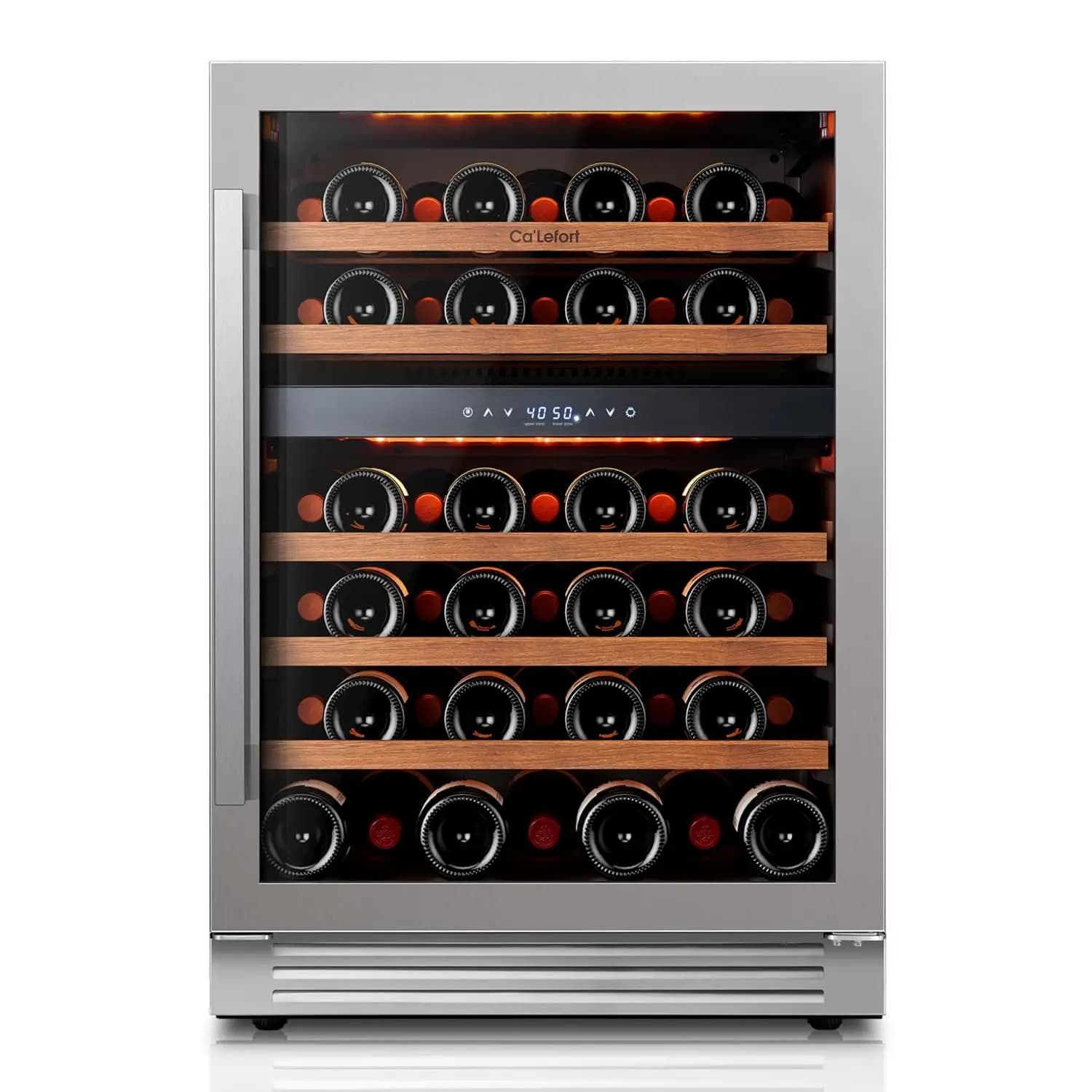 Frigorifero per Vini a Doppia Zona da 24 Pollici, 52 Bottiglie, con Porta in Vetro, 40-65 ° Frigorifero LED da Incasso o Libera Installazione per Casa e Cucina, 5.65 piedi cubi, Personalizzabile