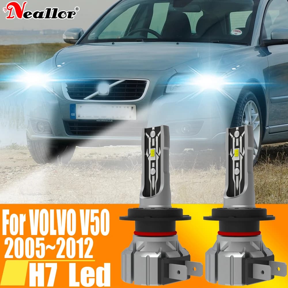 2pcs H7 Led Light Canbus Bulb Car Headlight High Power Car Fog Diode Moto Driving Running Lamp 12V 55W per Volvo V50 2005 ~ 2012