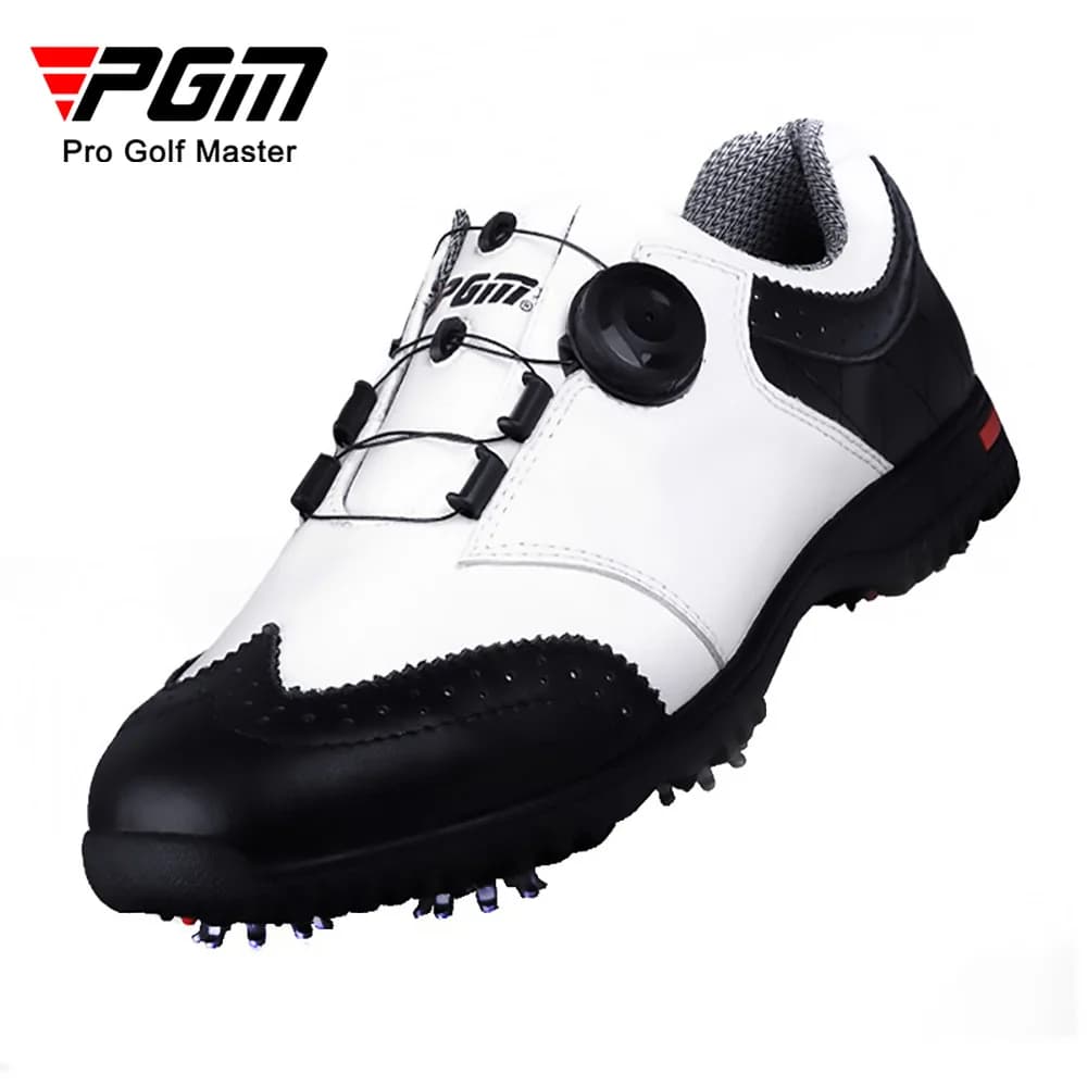 PGM scarpe da Golf scarpe da ginnastica impermeabili in vera pelle Spikes Nail antiscivolo da uomo comode scarpe da Golf con fibbia a manopola XZ039