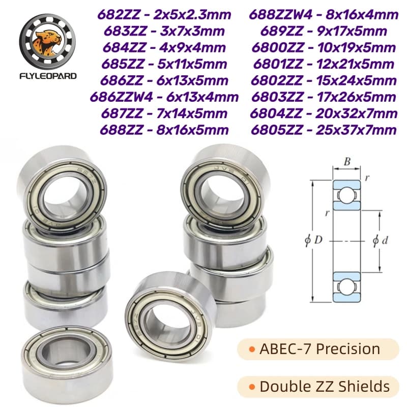 10Pcs 687ZZ 7x14x5mm Bearing ABEC-7 Thin Section Deep Groove Ball Bearing 684 685 686 688 689 6800 6801 6802 6803 6804 6805 ZZ