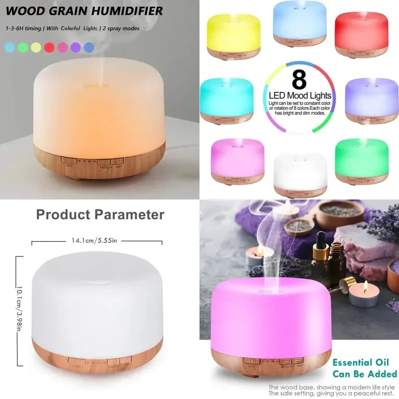 Mini Size Wood Grain Aroma Diffuser Usb Essential Oil Humidifier With Colorful Night Lights Air Humidifier Machine 500ml Home