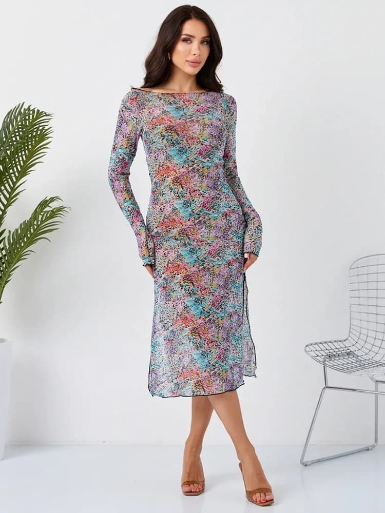 Summer Mesh Cover Ups Women Swimsuit Long Sleeve Robes Bathing Suit 2026 New Print Beach Holiday Midi Dresses Cover-Up
