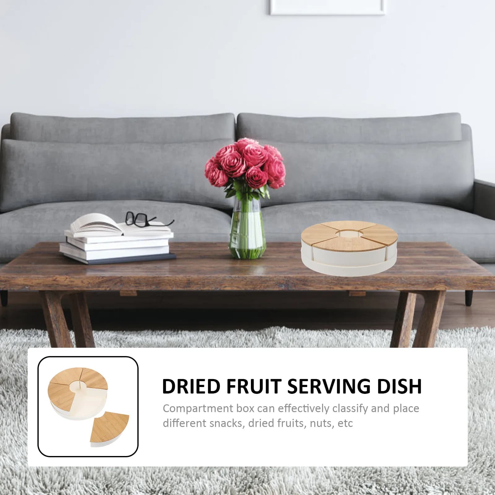 Set di 1 Contenitore per Snack Diviso, Vassoio Compatto per Frutta Secca, Organizer per Caramelle e Dessert per Casa e Feste