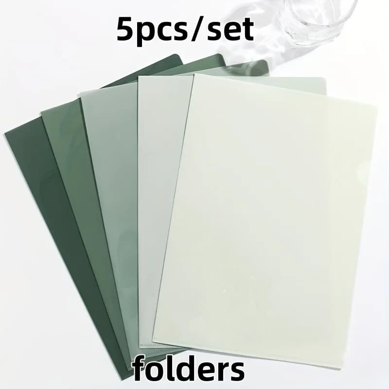 Confezione da 5 cartelle di file in plastica PP verde sfumato A4 | Organizer da ufficio spesso per riporre una pagina, porta documenti per la casa e l'ufficio
