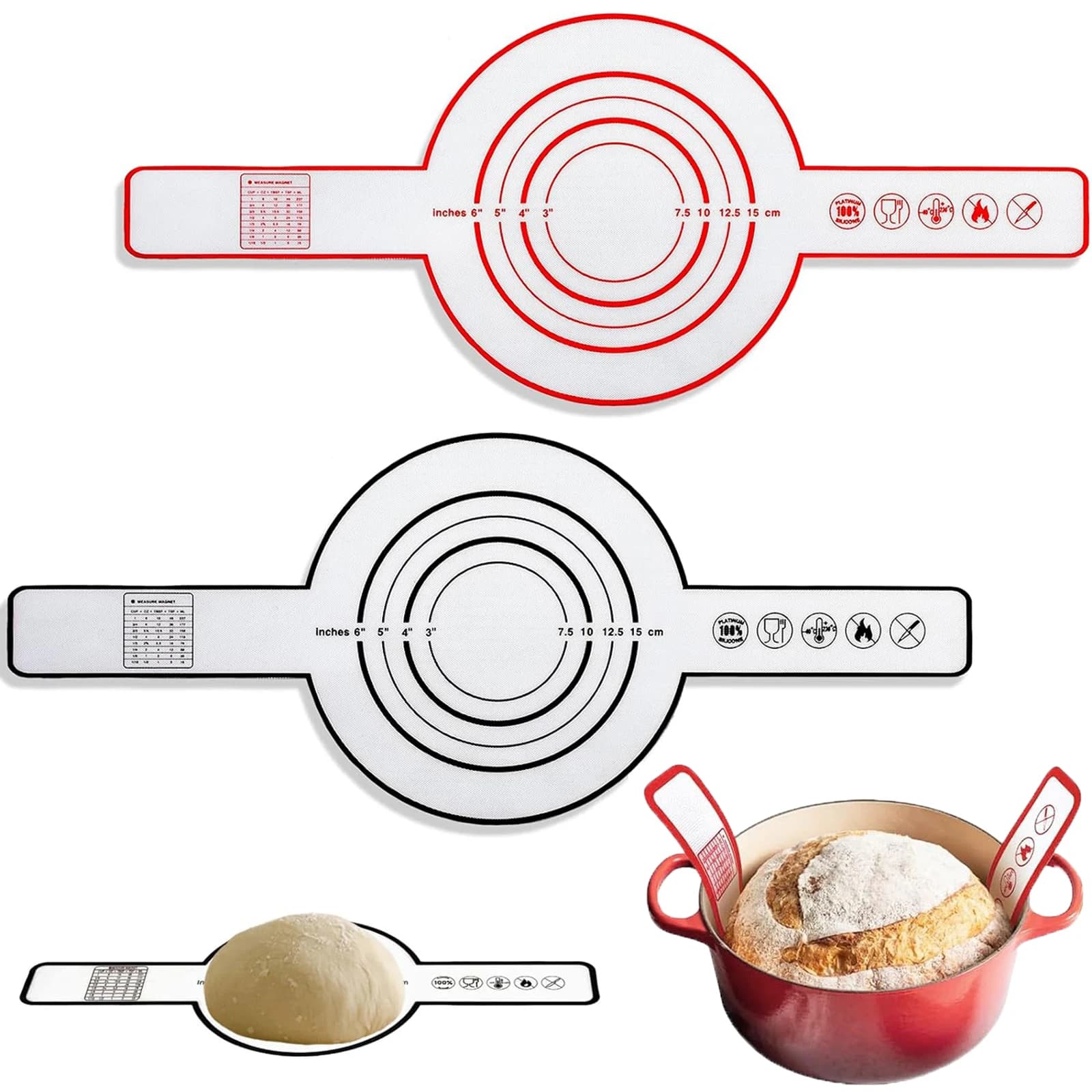 Imbracatura per pane in silicone per forno olandese, tappetino da forno riutilizzabile con manici lunghi, fodere antiaderenti per pasta pasticceria trasferibile