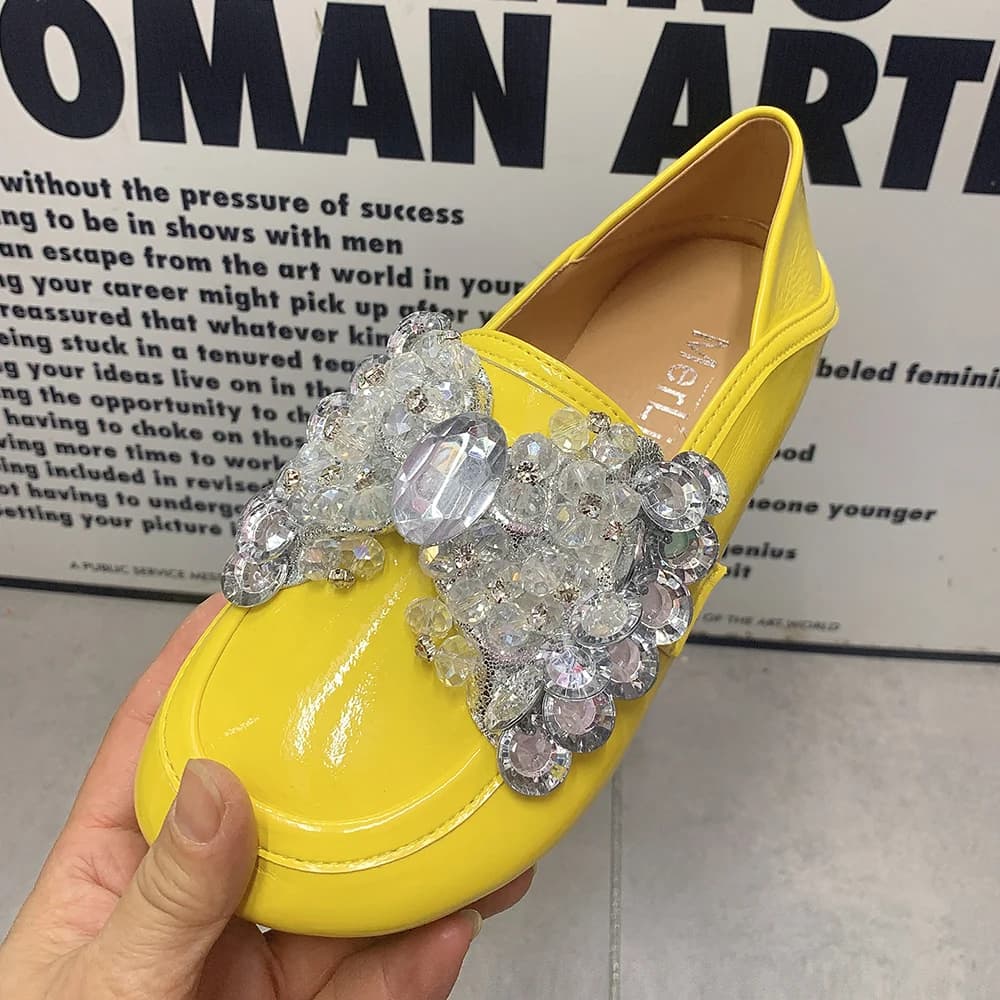 Fashion Women Shoes Patent Leather Rhinestone Flat Shoes Plus Size Casual Slippers Designer Women Mullers Spring Female Loafers