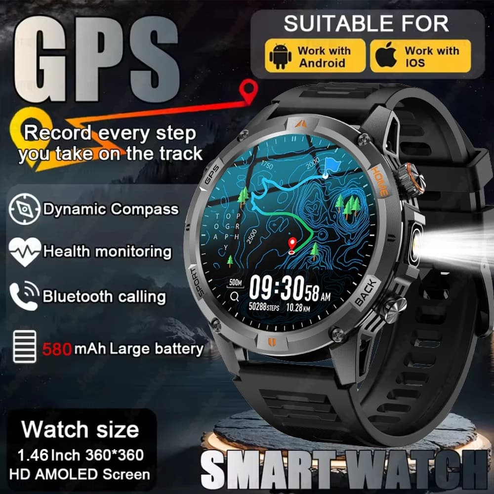 2025 Nuovo GPS professionale Sport Smart Watch Outdoor RIDE Run Pista GPS Orologi da nuoto Bussola 3ATM Sport Chiamata Bluetooth Orologio da uomo