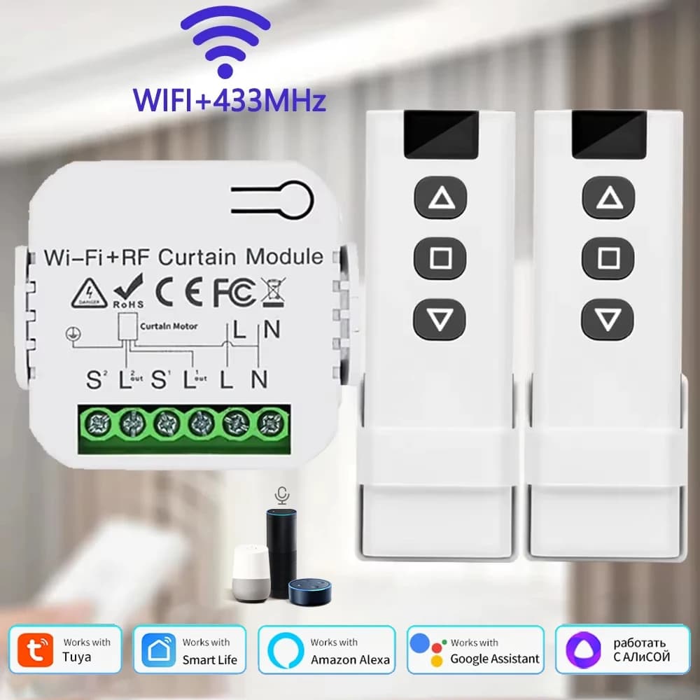 Tuya WiFi Smart Curtain Switch Roller Blinds Shutter Motor RF433MHz Remote Controller Work With Smart Life APP Alexa Google Home