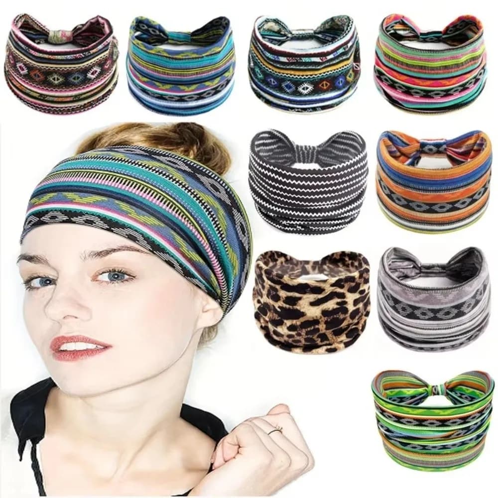 New Elastic Wide Headbands Boho Flower Print Turban Star Printed Wide Brim Hair Scarf Women Hair Accessories