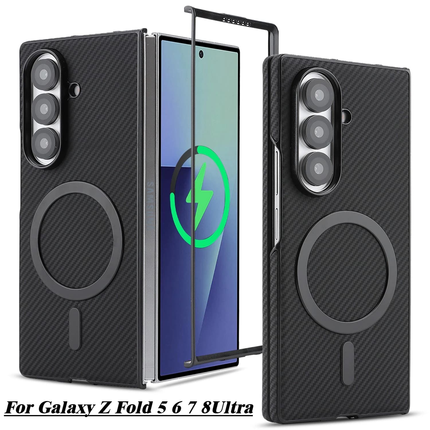Premium Carbon Fiber Texture PU Leather Phone Case For Samsung Z Fold 5 6 7 8Ultra For MagSafe Wireless Charger Anti-Drop Cover