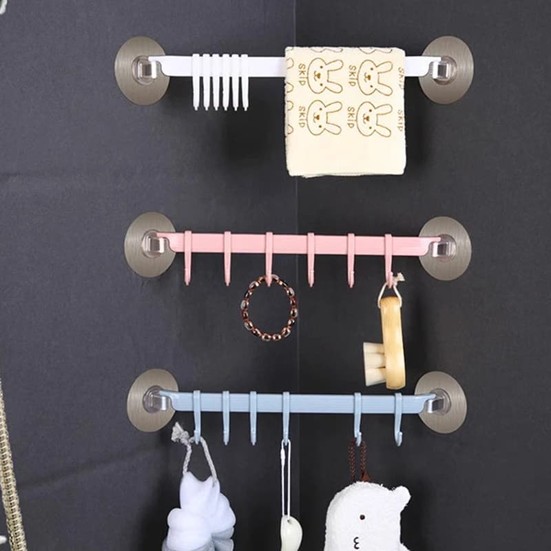 Gancio a ventosa a 6 fili per cucina e bagno, appendiabiti angolare senza tracolle, blu/bianco/rosa