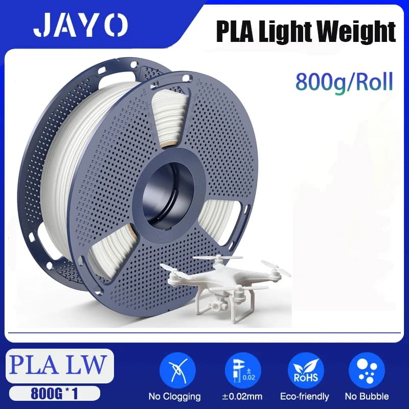 JAYO 3D Print Lightweight PLA filament, 1.75 mm, 0.8 kg, LW-PLA 350 m low-density active foam, suitable for 3D printers, white