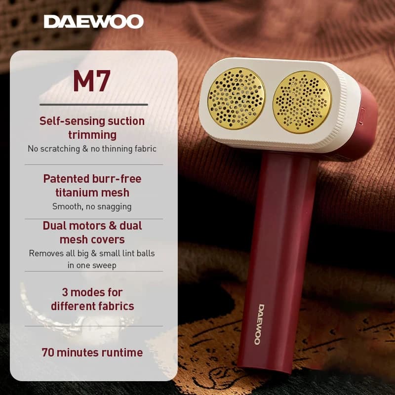 Daewoo M7 Fabric Shaver Floating Dual Head 2-in-1 Lint Remover Built-in Lint Roller USB Rechargeable Clothes Pill Trimmer