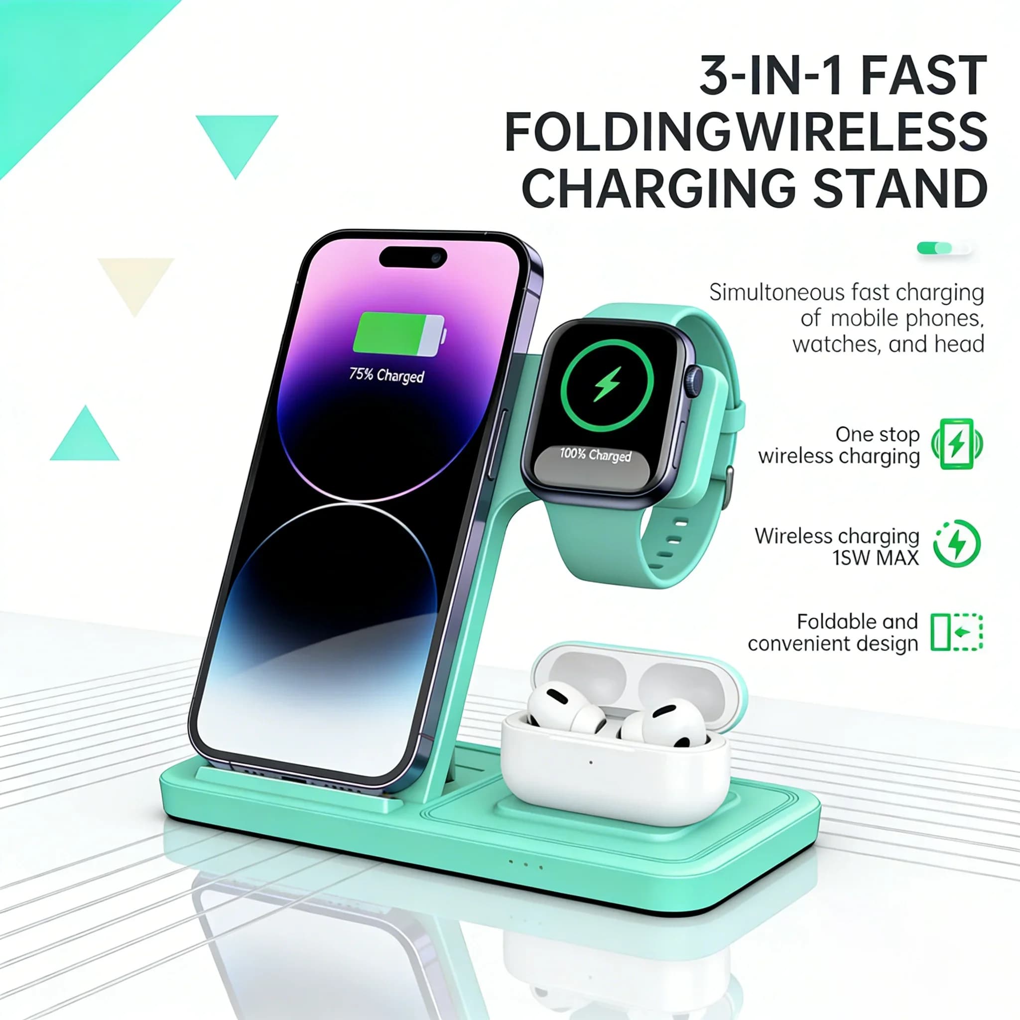Stazione di ricarica wireless pieghevole da 15 W per IPhone17 16 15 14 PRO MAX per Apple Watch Series10-1 per supporto caricabatterie Airpods Pro