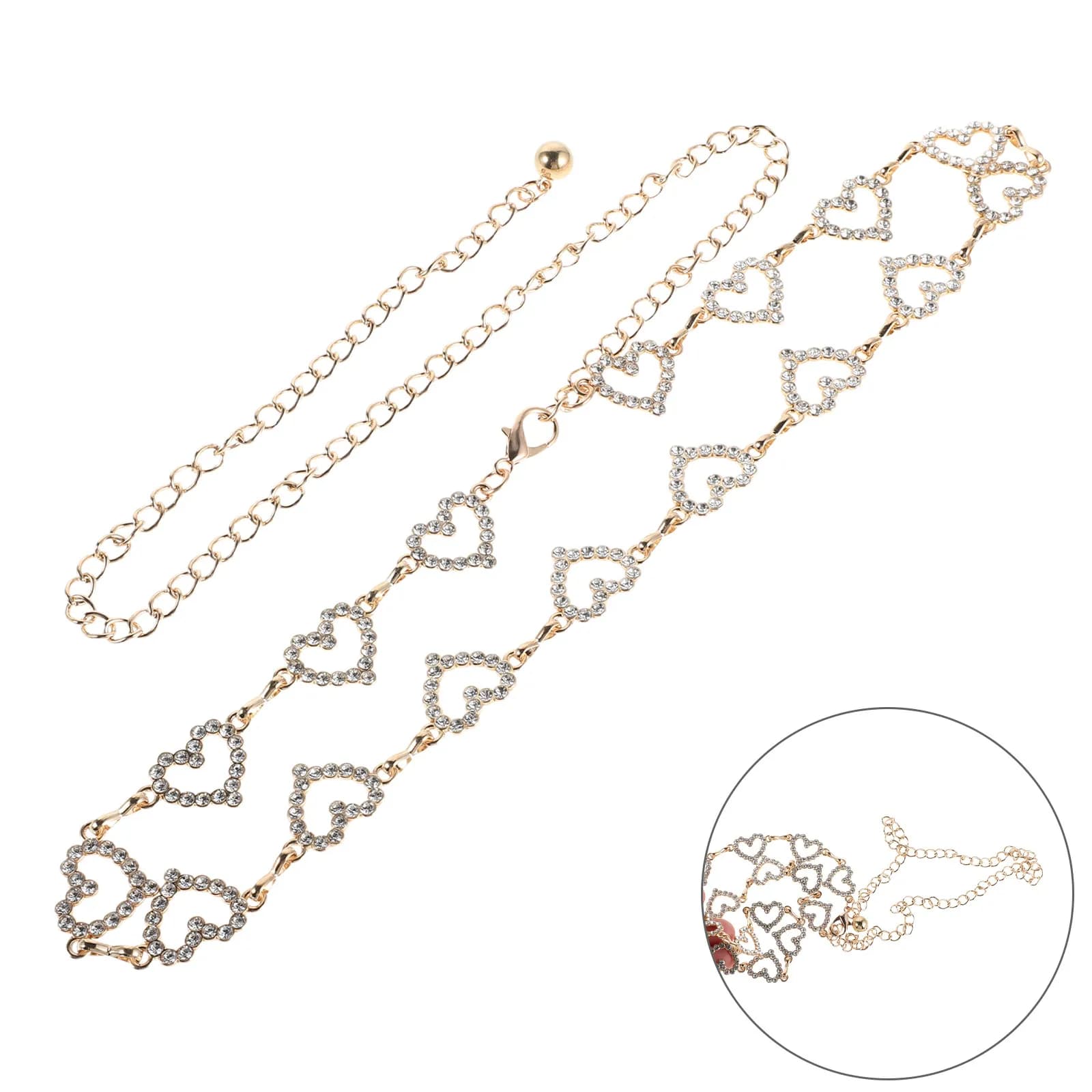 Catena da Vita con Strass a Forma di Cuore per Donne, Cintura in Metallo Dorato Regolabile, Gioiello per Corpo per Festival, Spiaggia, Feste, Abiti e Jeans